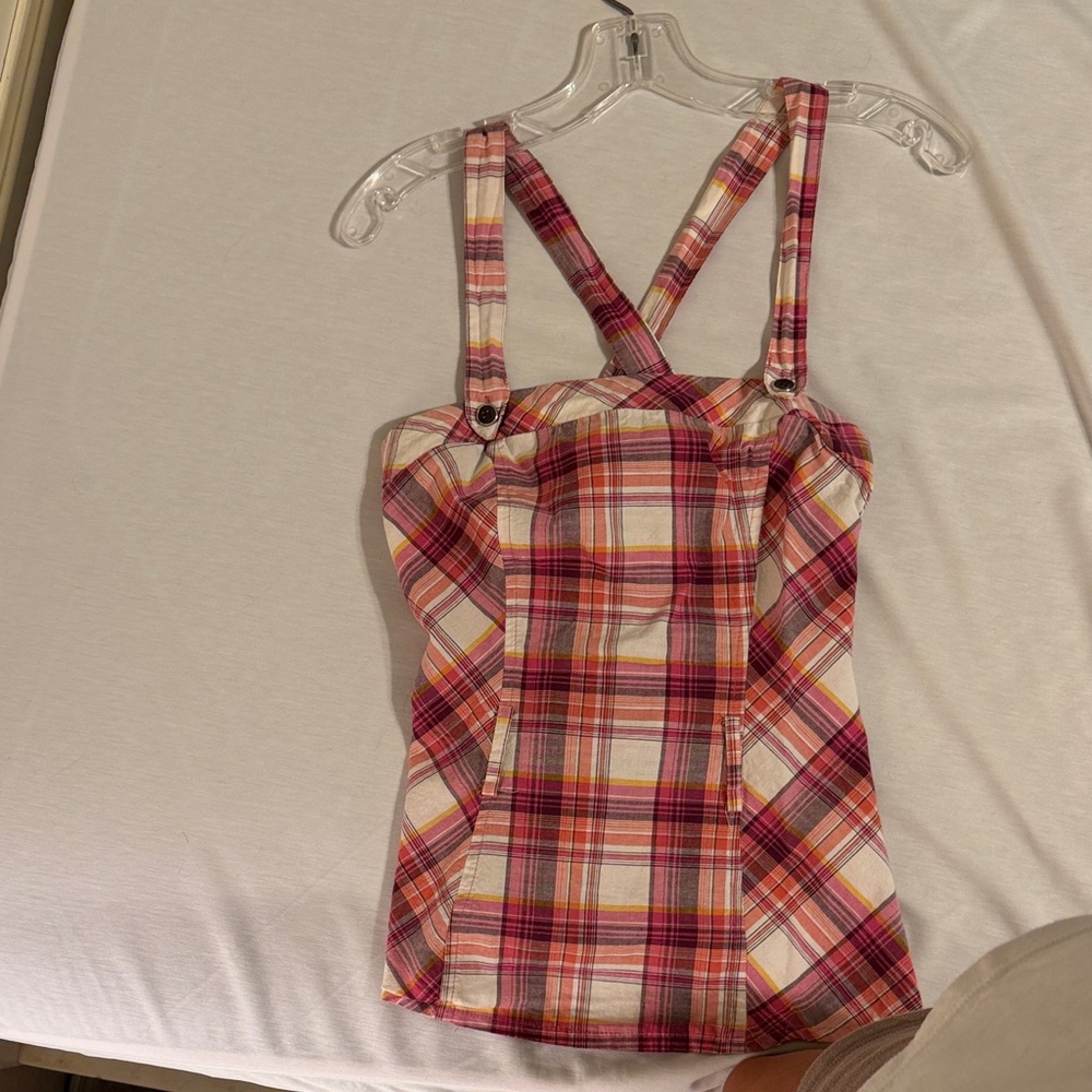 Plaid Pink and White Strappy Top - Picture 1 of 4